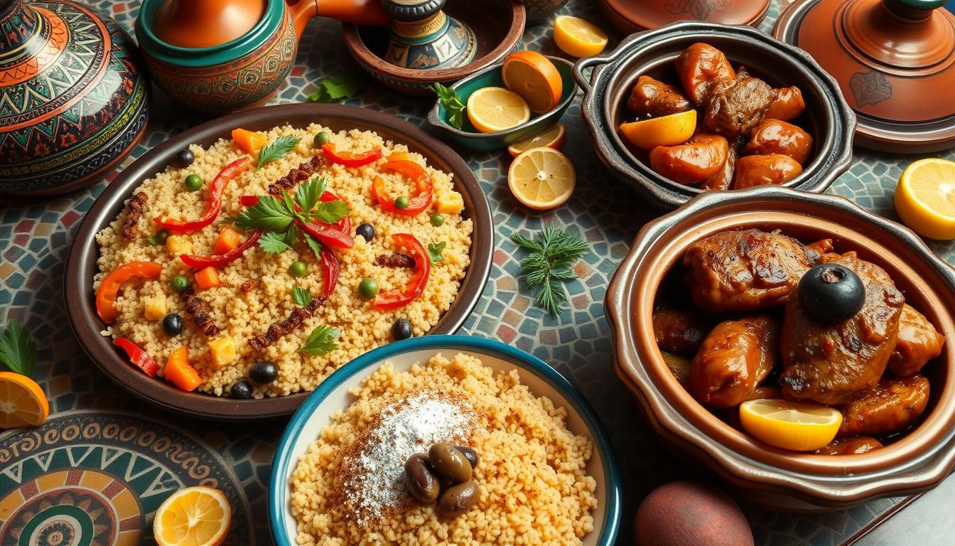 Couscous, Chicken Pastilla y Lamb Tagine with Prunes.