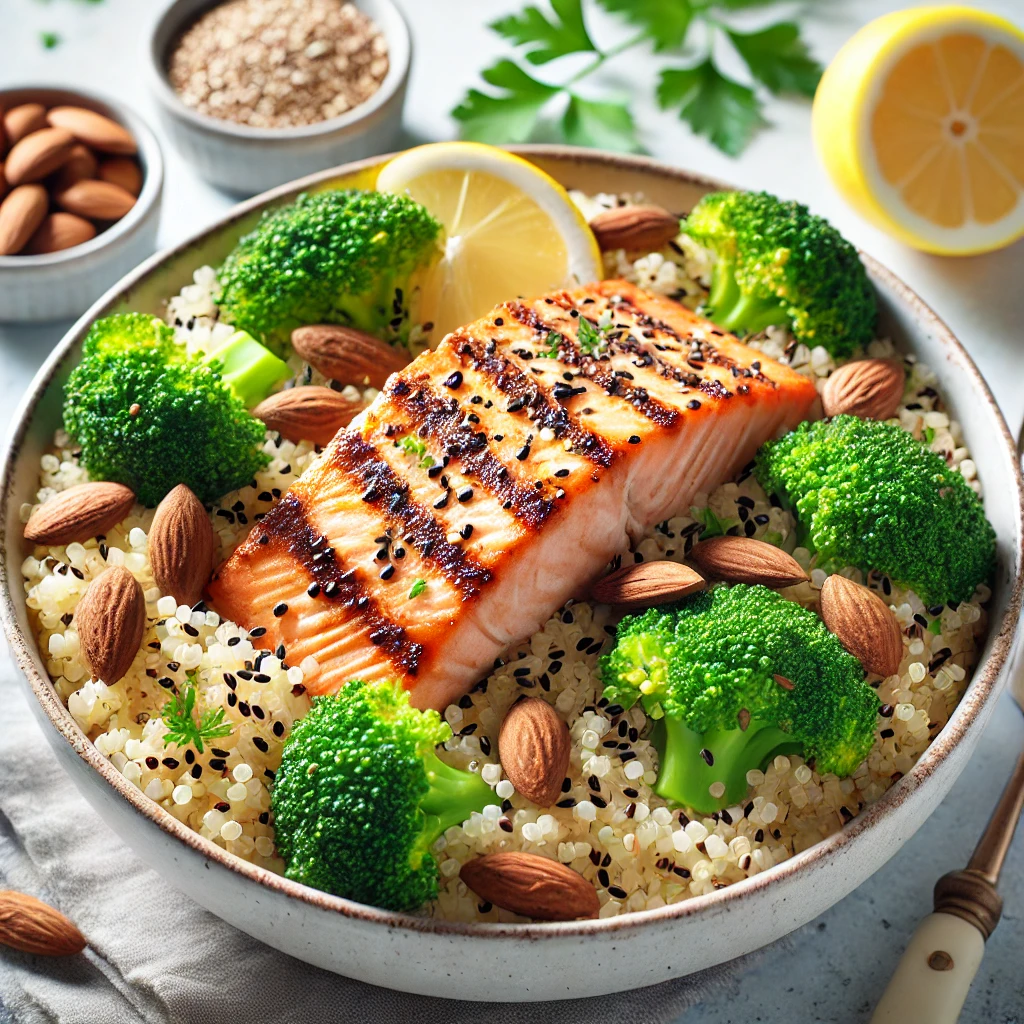 Qunoa: 5 Delicious Quinoa Bowl Recipes with Salmon, Broccoli, and Toasted Almonds