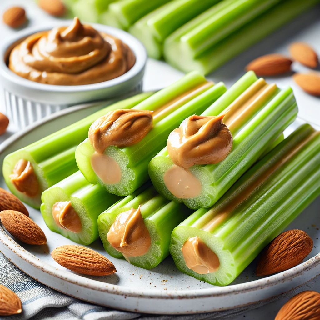 Healthy snack options for diabetics:  Almond Butter and Celery Sticks