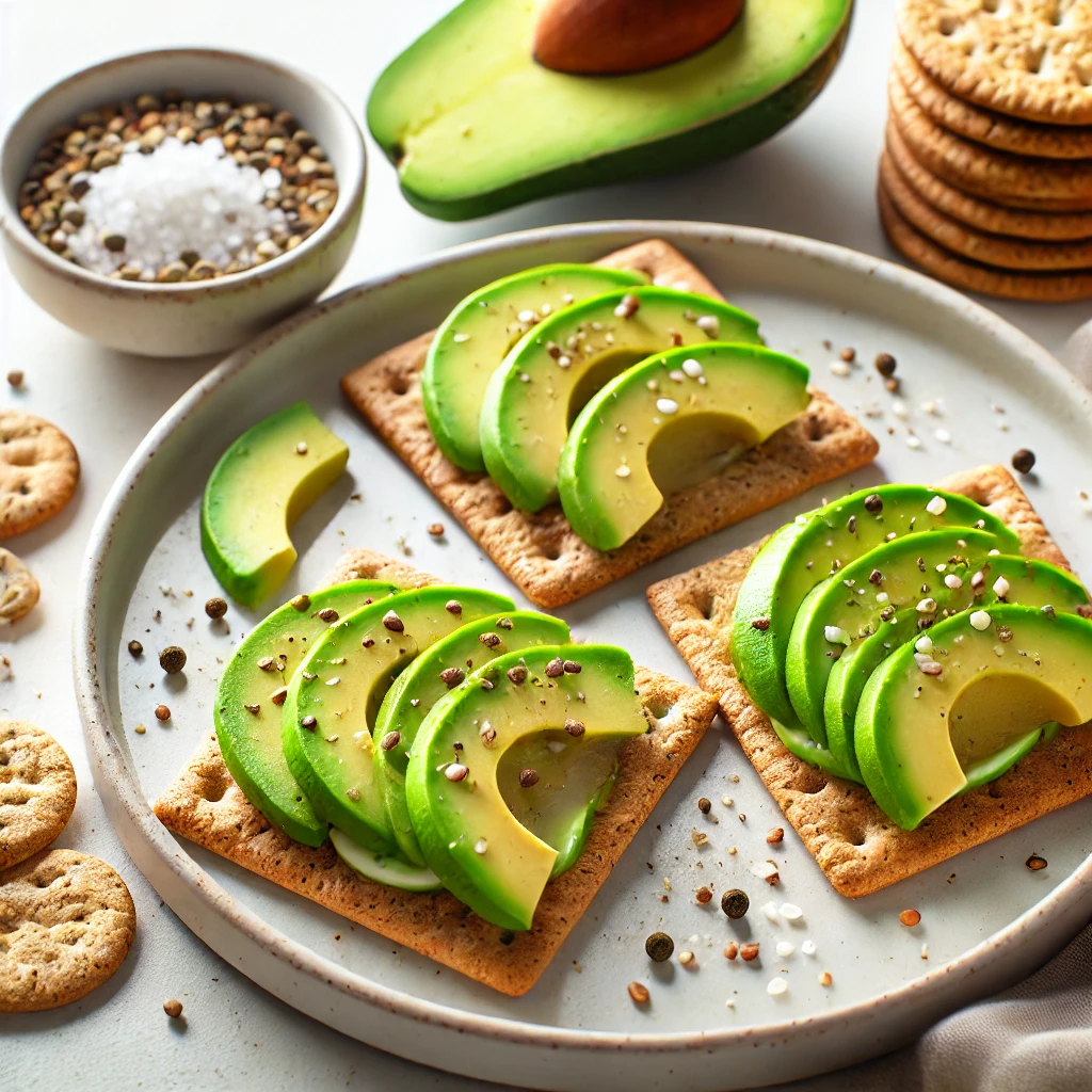 Healthy snack options for diabetics: Avocado on Whole Grain Crackers  