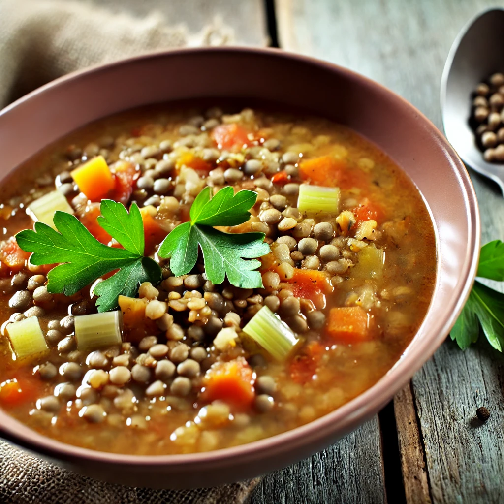  Soups for Diabetics: A bowl of soup with vegetables and Hearty Lentil Soup