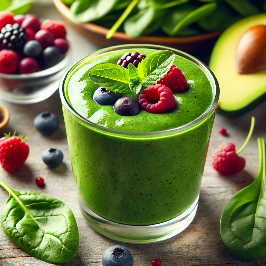 Smoothies for Diabetics; A green smoothie with berries and leaves