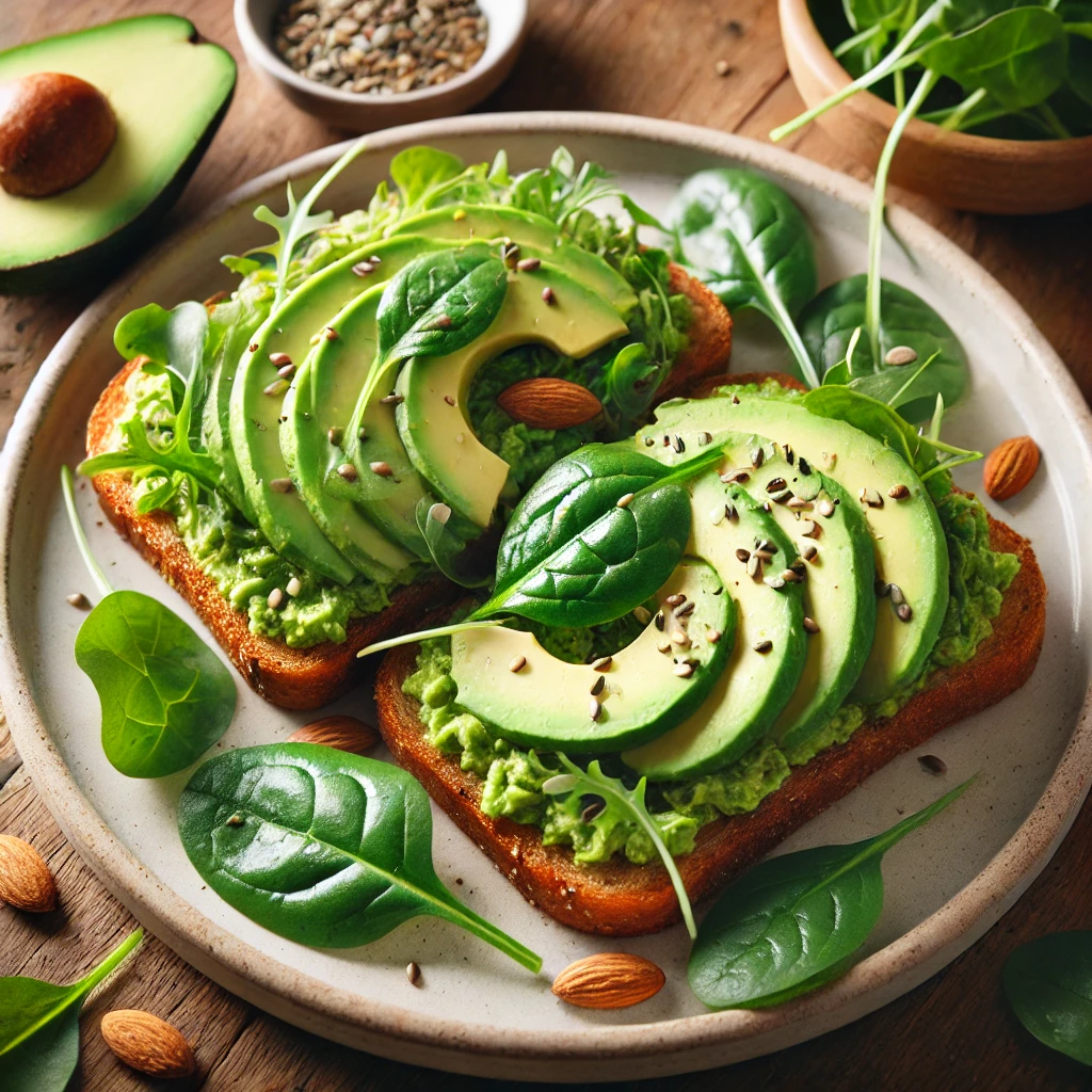 Low-carb brunch: Avocado toast on almond flour bread, 