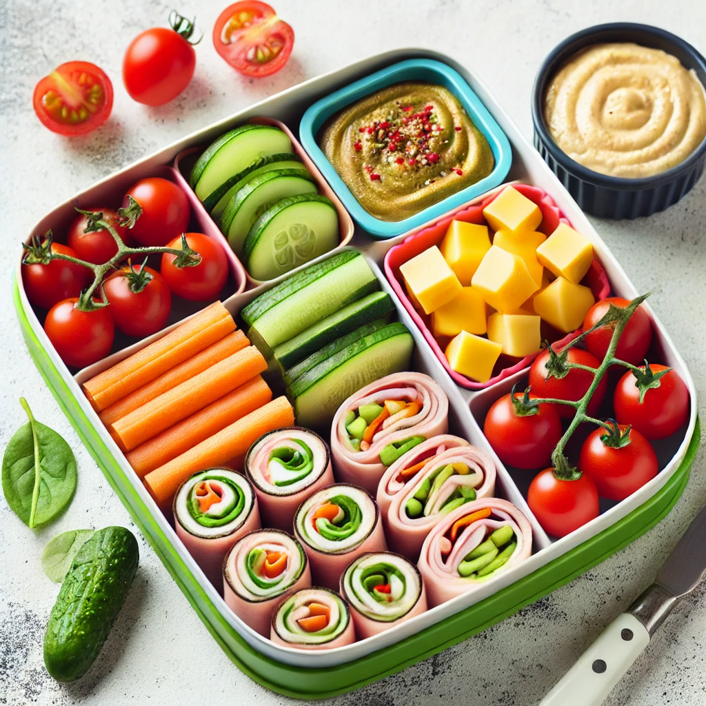 Snacks for Diabetic Kids: Snacks for Diabetic Kids - Healthy school lunch with turkey roll-ups and cucumber sticks"