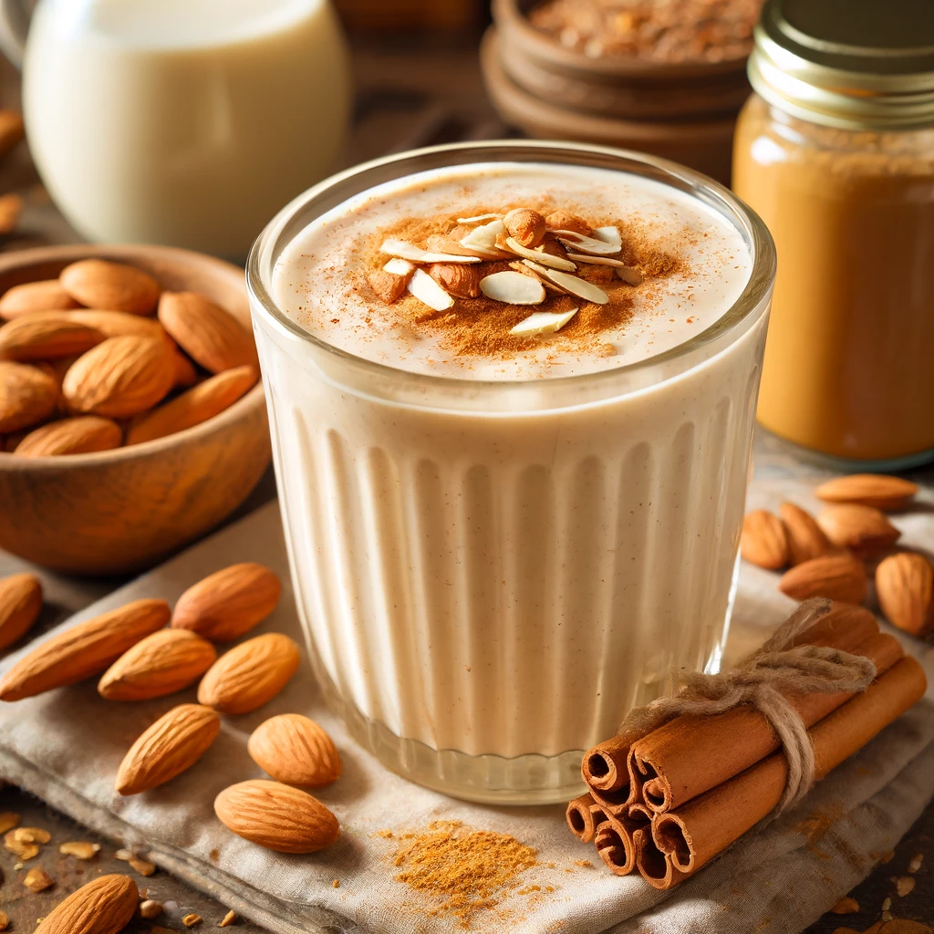 Smoothies for Diabetics:: A glass of milk with almonds and cinnamon