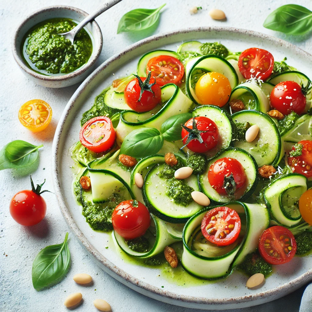 Zucchini Pesto Salad with Cherry Tomatoes