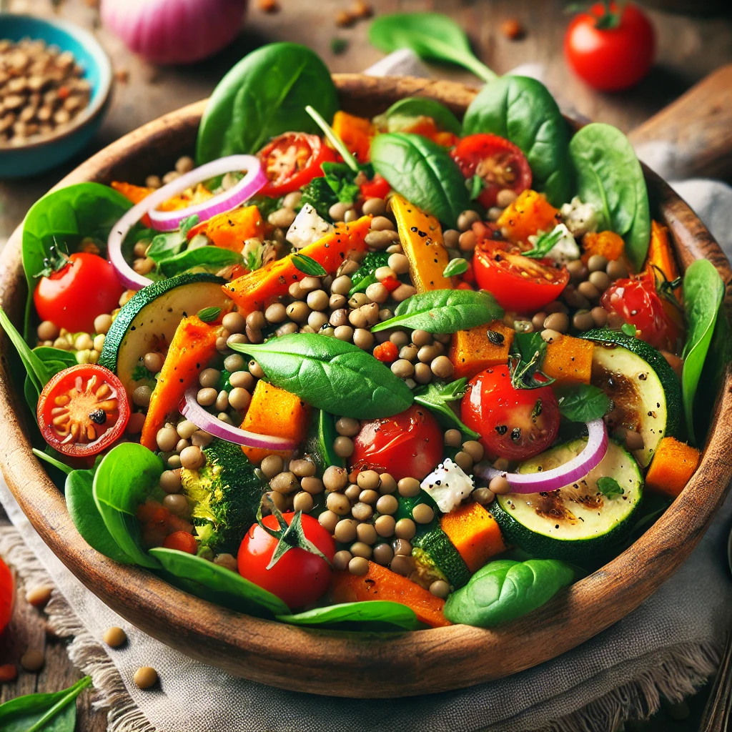 Diabetic-Friendly Salads: Hearty Roasted Veggie and Lentil Salad