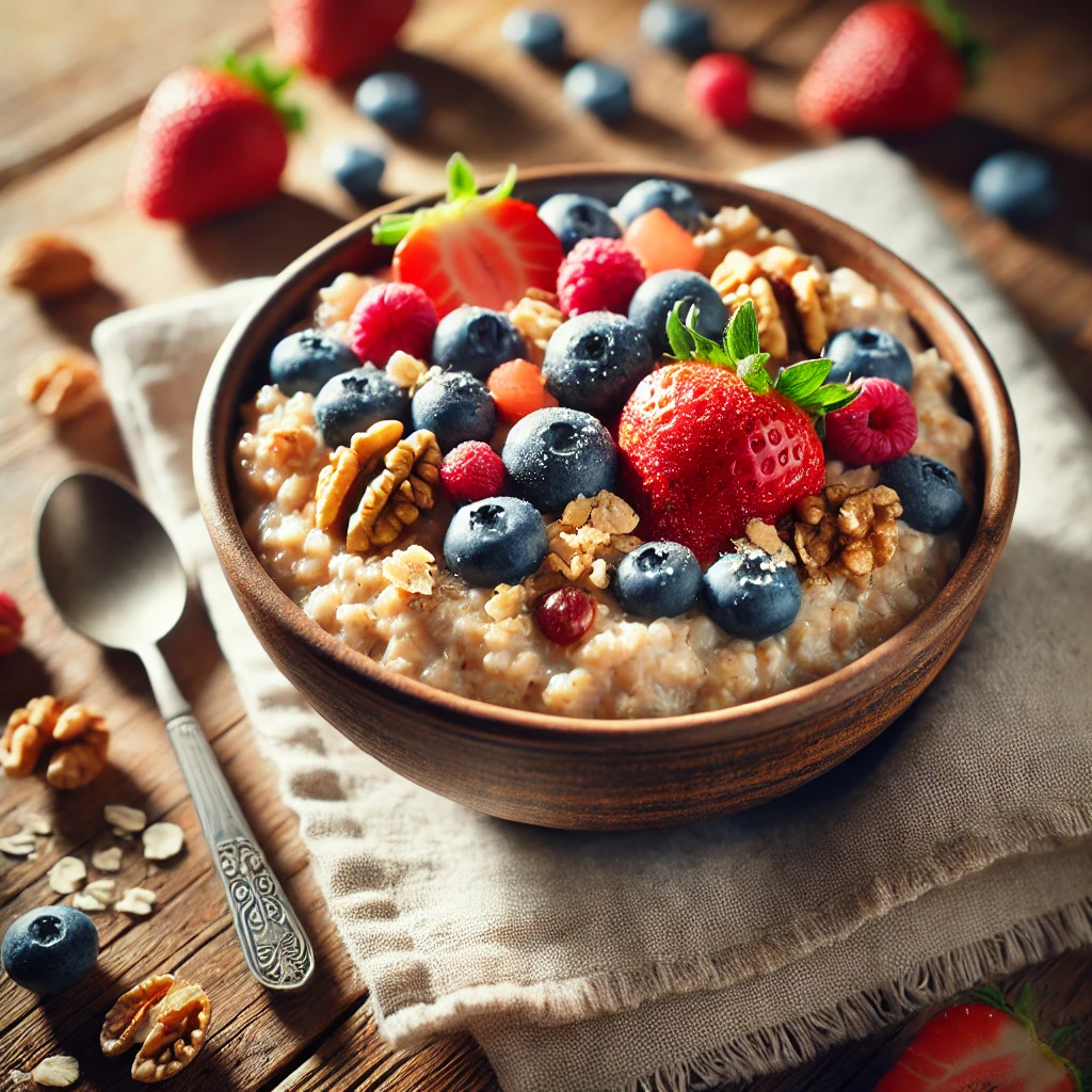 Healthy Breakfast:  Healthy Oatmeal with Berries and Nuts