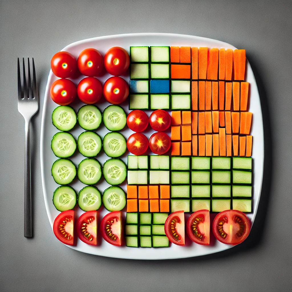 Green Leaf Salad Inspired by the Art.;Grid-Like Salad Arrangement Inspired by Mondrian's Abstract Art