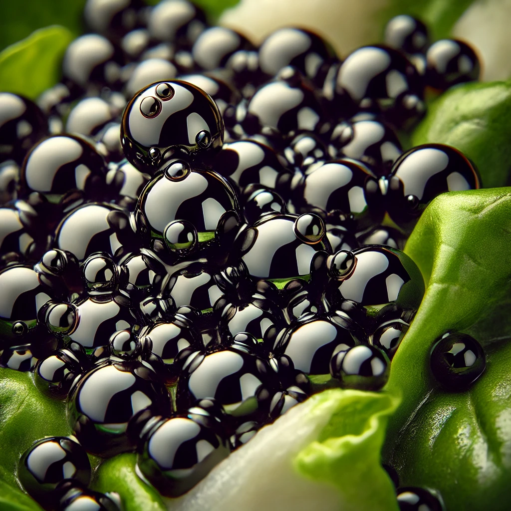 Green Leaf Salad Inspired by the Art: 
 Close-Up of Spherified Pearls Against Fresh Salad Greens