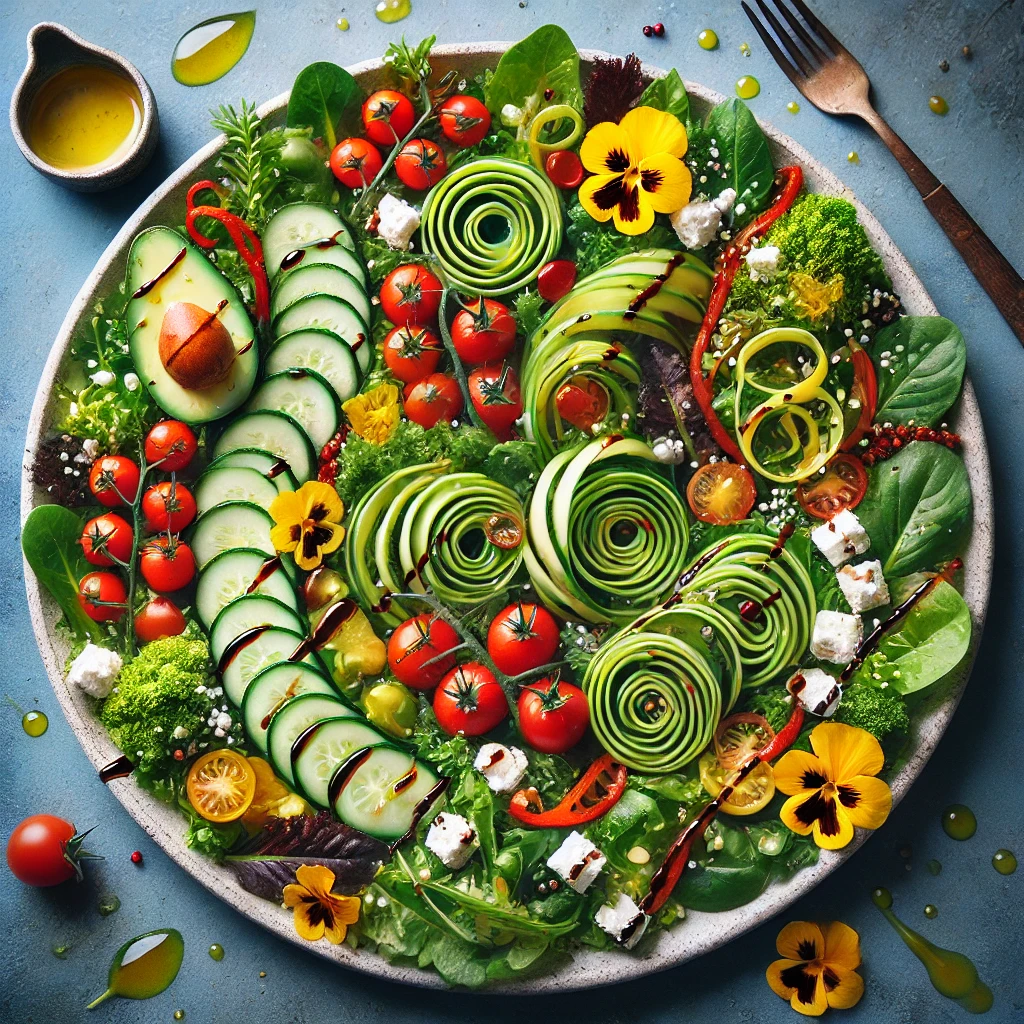 Green Leaf Salad Inspired by the Art.: Green Leaf Salad with Artistic Presentation