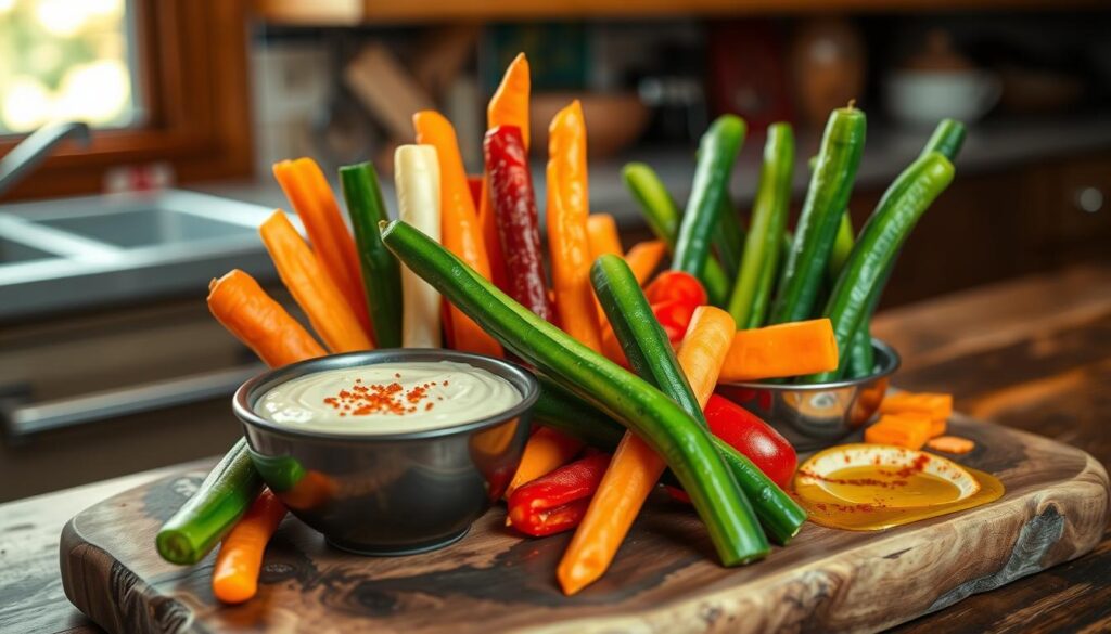  Healthy diabetes-safe witch finger veggie sticks with hummus dip for Halloween