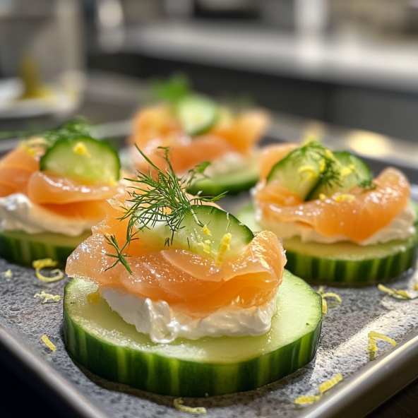 Easy Low-Carb Breakfast : Smoked Salmon and Cream Cheese on Cucumber Slices