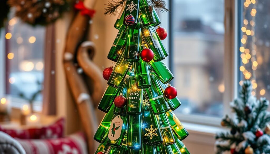 Upcycled wine bottle christmas tree decoration