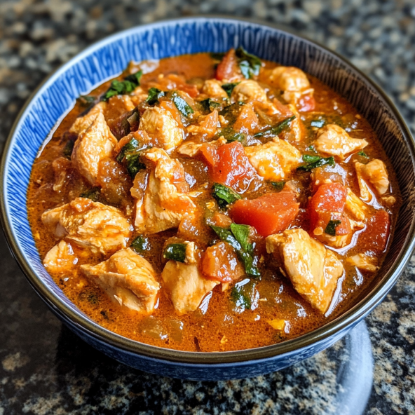 A delicious bowl of leftover turkey curry, featuring tender pieces of turkey, vibrant vegetables like carrots and bell peppers, and a rich, aromatic curry sauce. The dish is served in a rustic bowl with some rice on the side, garnished with fresh herbs, making for a comforting and flavorful meal.