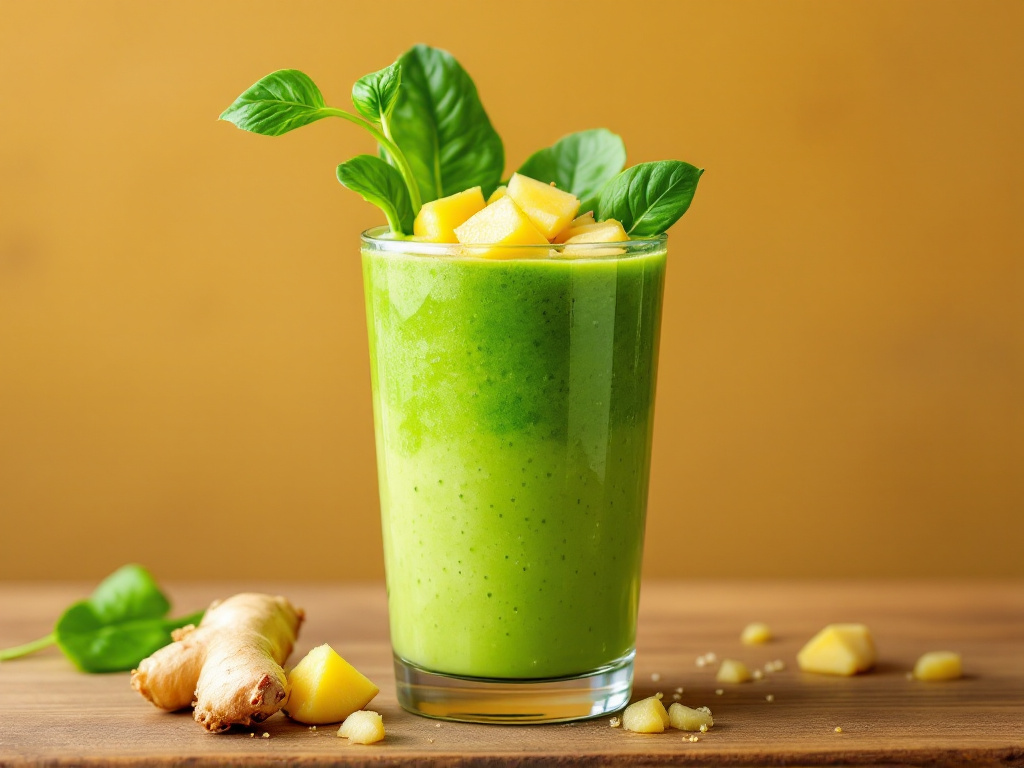 A vibrant Green Smoothie with Spinach, Pineapple, and Ginger, one of the 8 Best Life-Changing Anti-Inflammatory Dishes, presented in a glass with a colorful blend of ingredients.