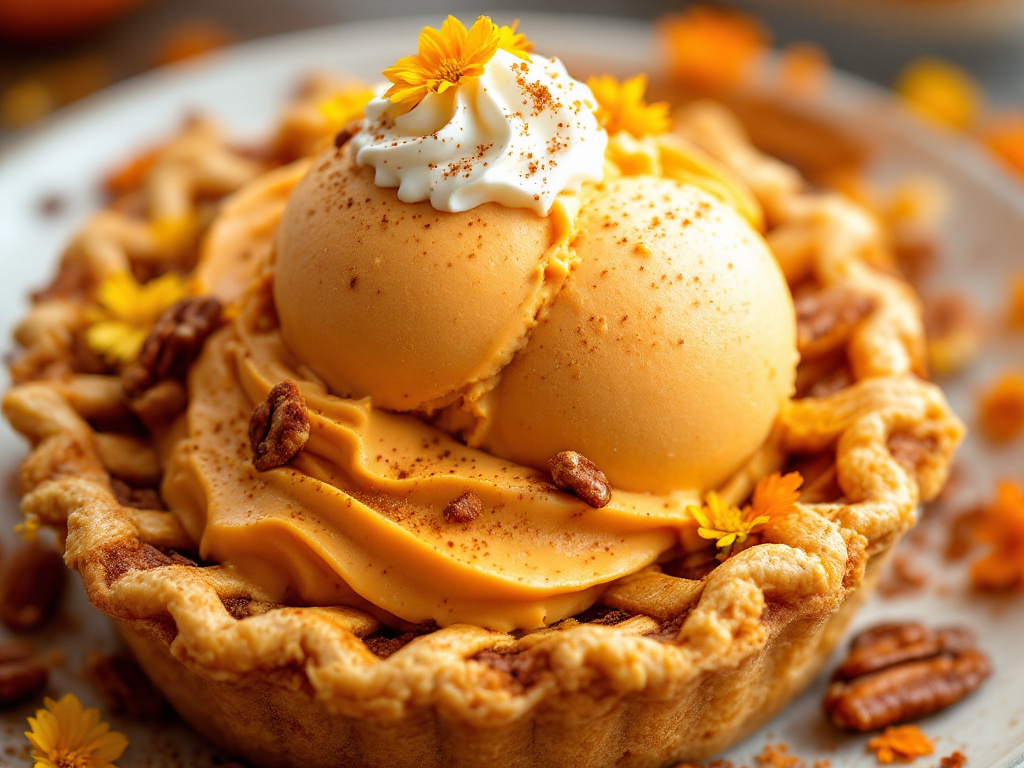 A creamy bowl of Pumpkin Pie Nice Cream, a delightful and healthy option among Diabetes-Friendly Desserts, showcasing a smooth texture and warm pumpkin spice flavors.