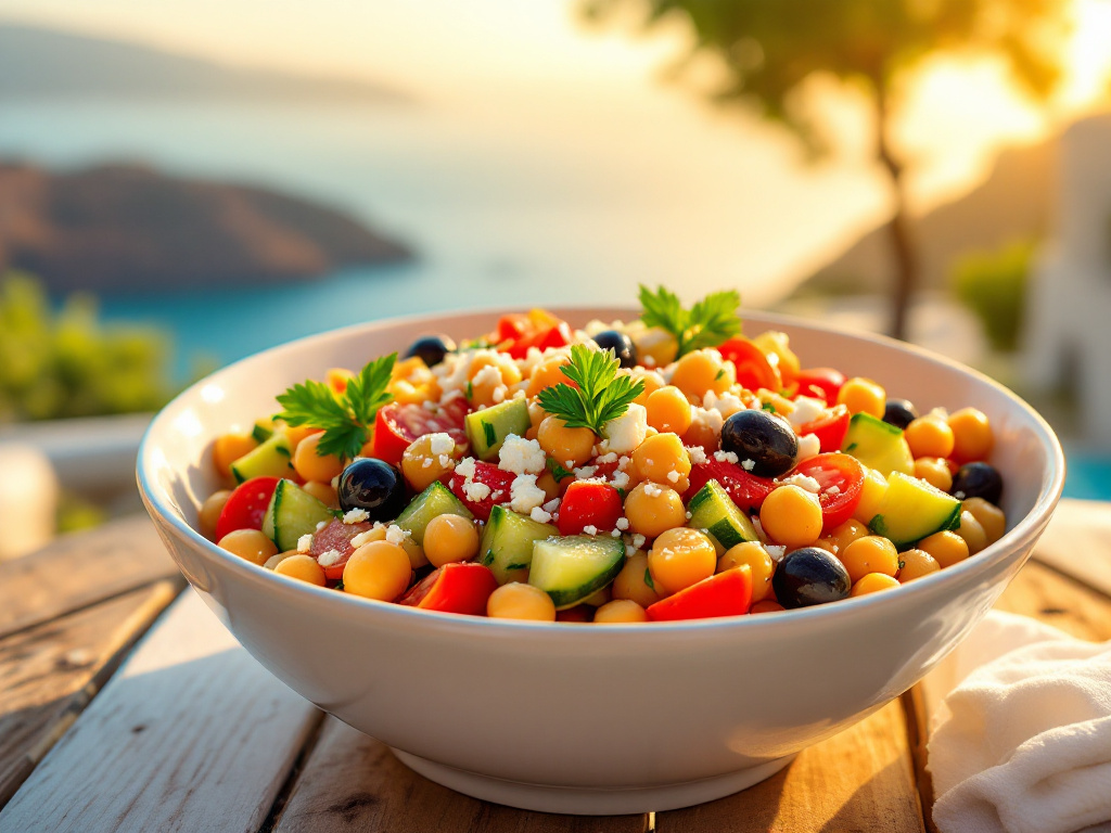 A vibrant Mediterranean chickpea salad, representing a delicious and healthy flexitarian recipe.