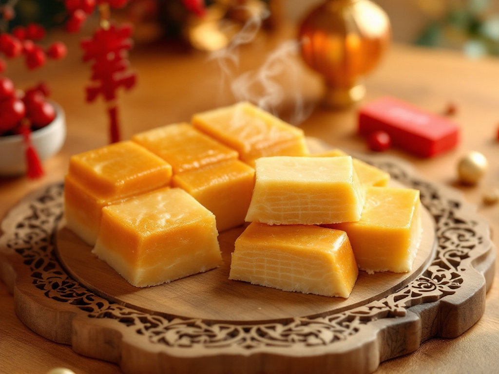 Image of Sticky Rice Cake (Nian Gao), a sweet and auspicious dish among Chinese New Year Recipes.