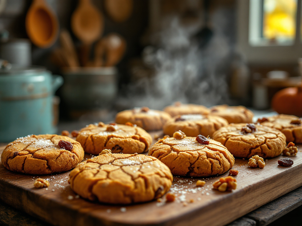 A close-up image of Spiced Pumpkin Cookies, a warm and comforting option among Diabetes-Friendly Desserts, featuring a golden-brown hue and visible spices.