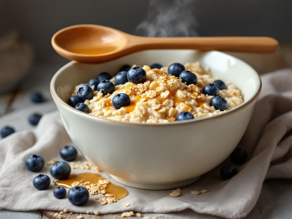 A realistic image of Blueberry Oatmeal, part of the MIND Diet, designed to boost brain health and manage diabetes.