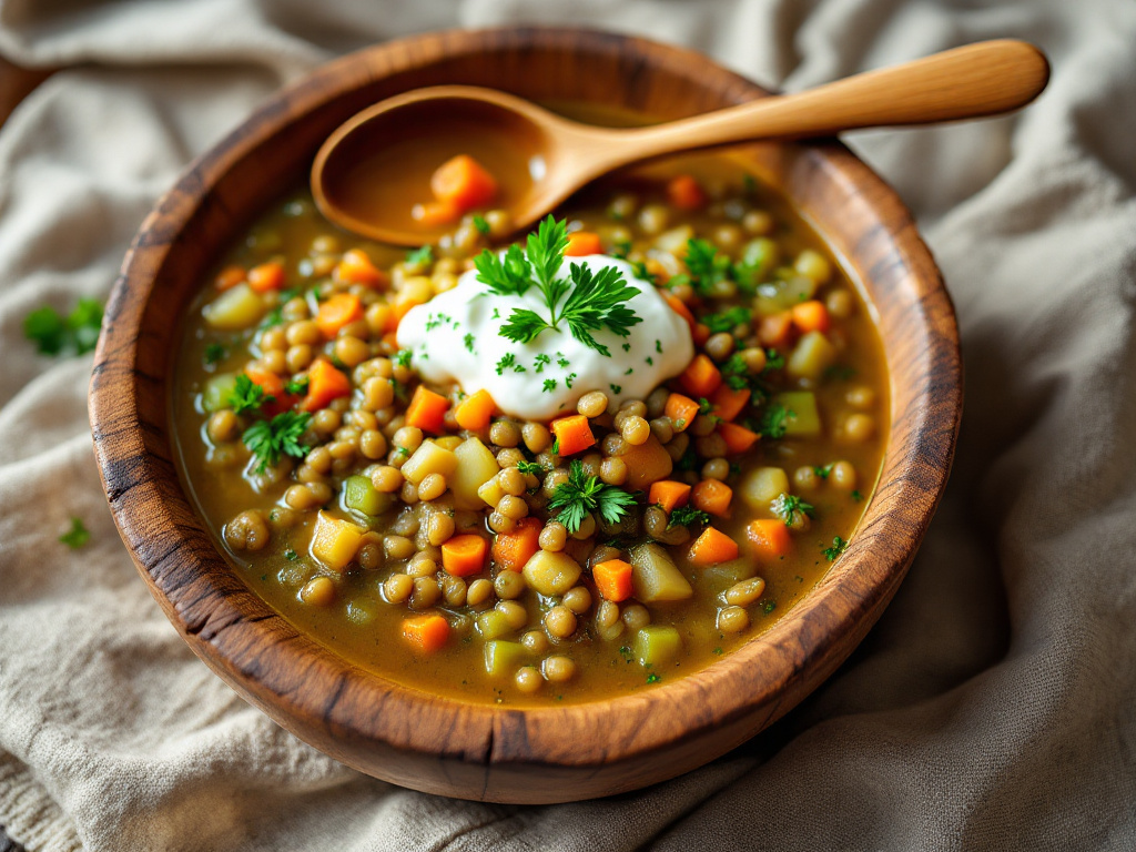 A realistic image of Lentil and Vegetable Soup, part of the MIND Diet, designed to boost brain health and manage diabetes.