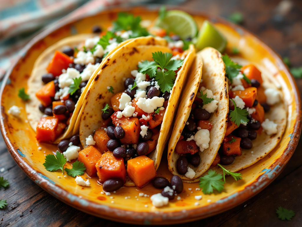 Delicious sweet potato and black bean tacos, representing a flavorful and healthy recipe.