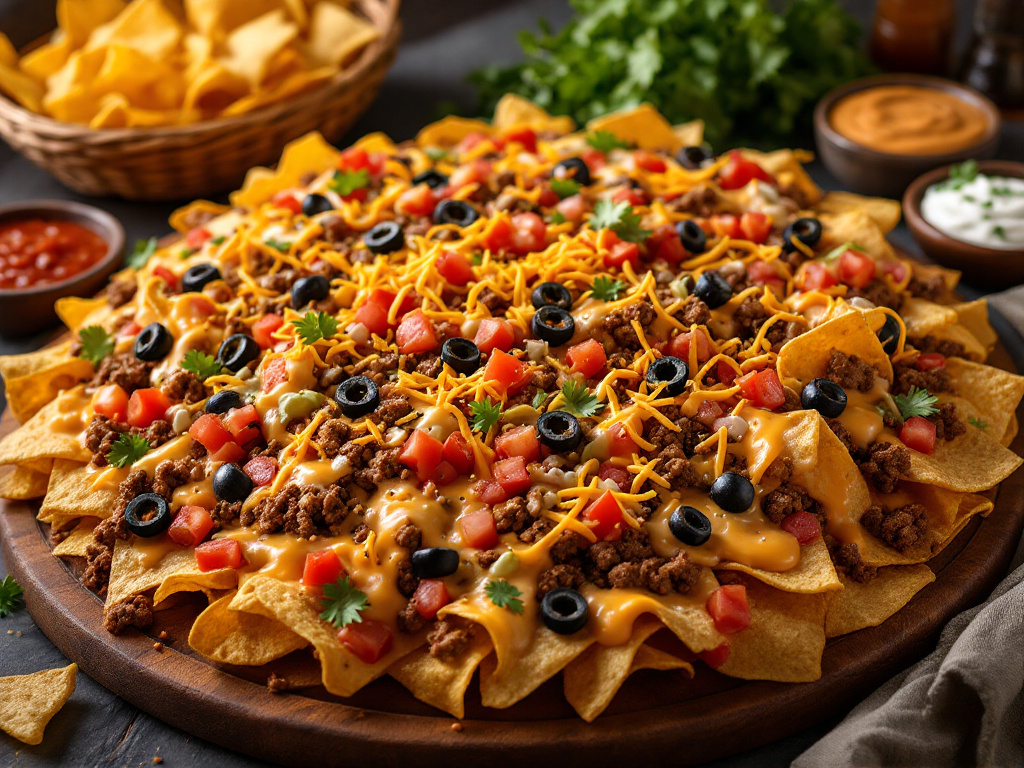 Loaded Nachos Boards: A mouthwatering spread of crispy tortilla chips topped with cheese, beans, salsa, guacamole, and more, perfect for sharing in 2025.