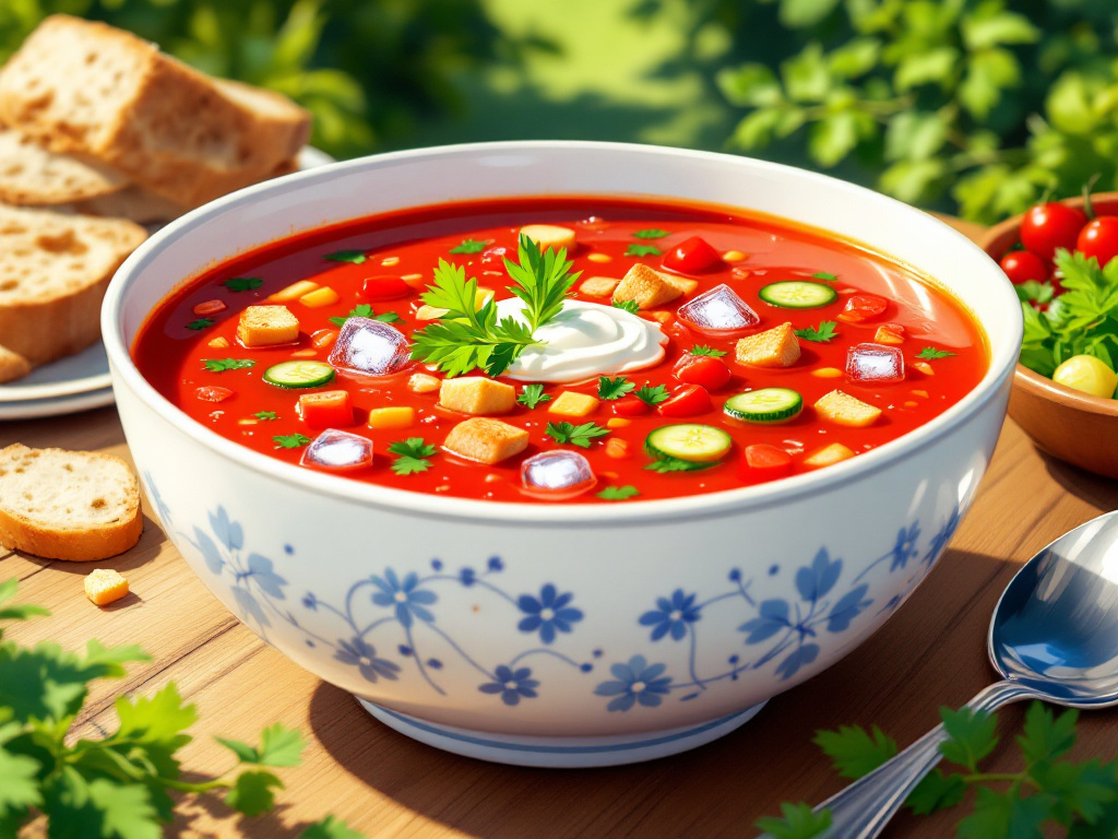 A refreshing bowl of Gazpacho, the perfect cold soup for summer, part of the 10 Must-Try Spanish Dishes collection.