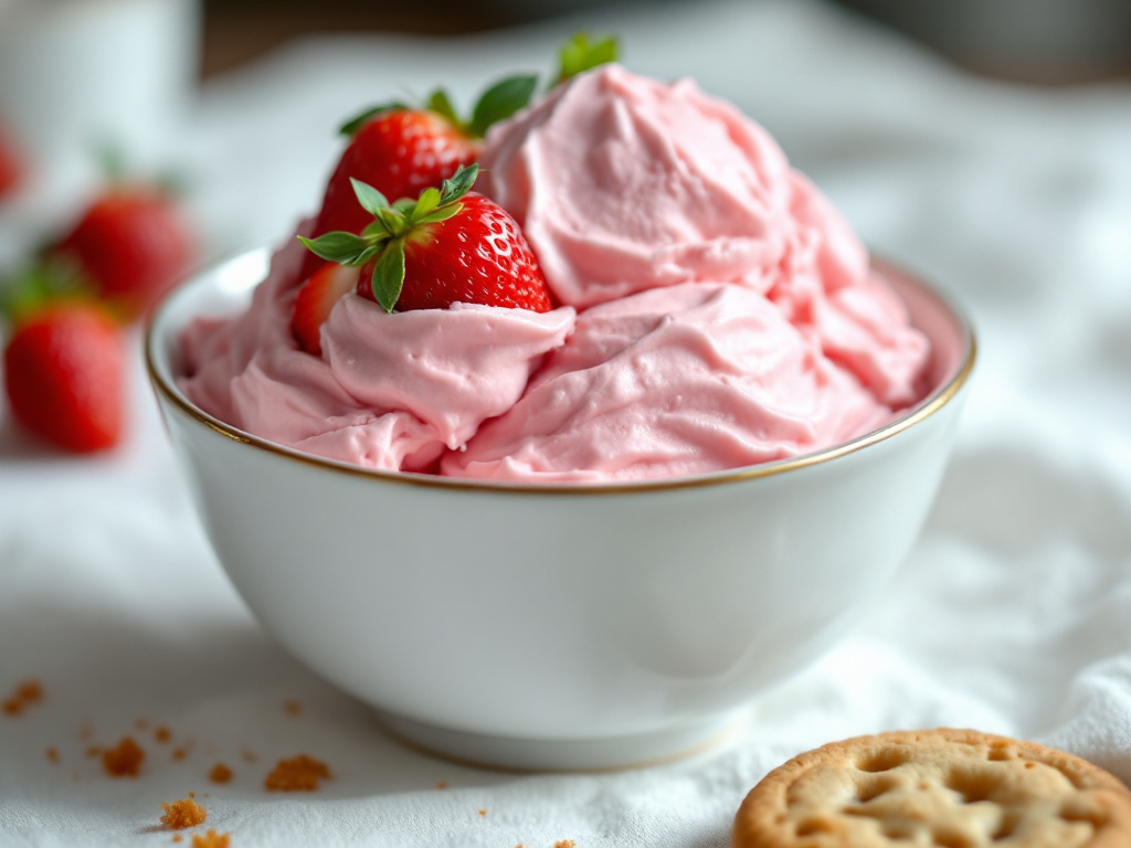 A refreshing bowl of Strawberry Nice Cream, a delightful and healthy option among Dulces amigables con la diabetes, showcasing its creamy texture and vibrant strawberry chunks.