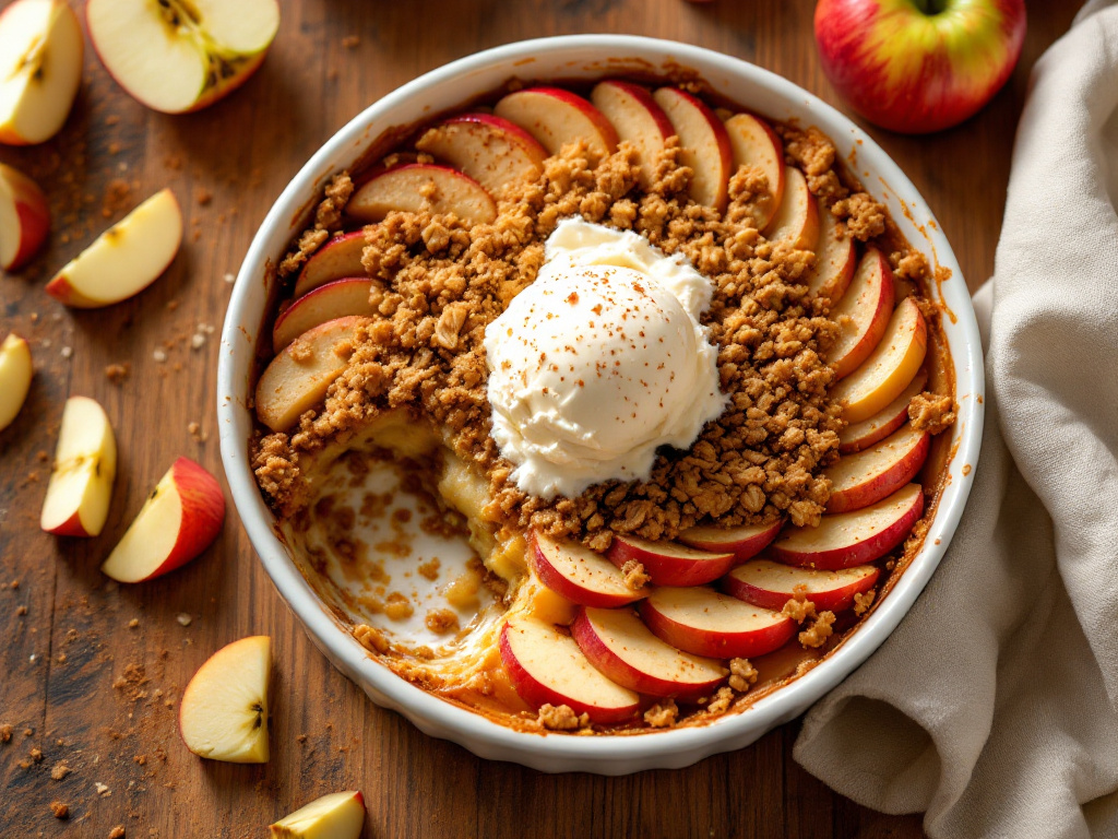 A warm and inviting image of Healthy Apple Crisp, a comforting and nutritious option among Diabetes-Friendly Desserts, featuring tender apple slices topped with a golden, crispy oat crumble.