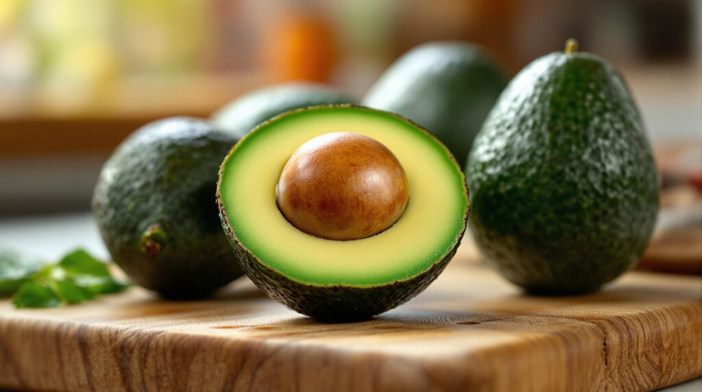 A sliced avocado with a vibrant green interior, emphasizing its health benefits for managing obesity and diabetes.