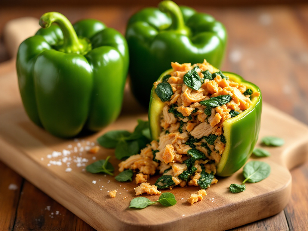 Image of Turkey and Spinach Stuffed Bell Peppers, a savory and nutritious meal part of the Smart Apps and Recipes category.