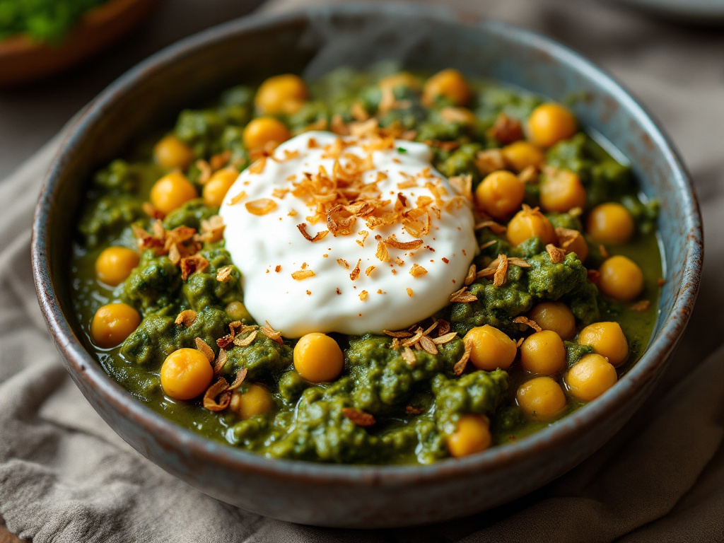 A vibrant and appetizing chickpea and spinach curry, representing a delicious and healthy flexitarian recipe.