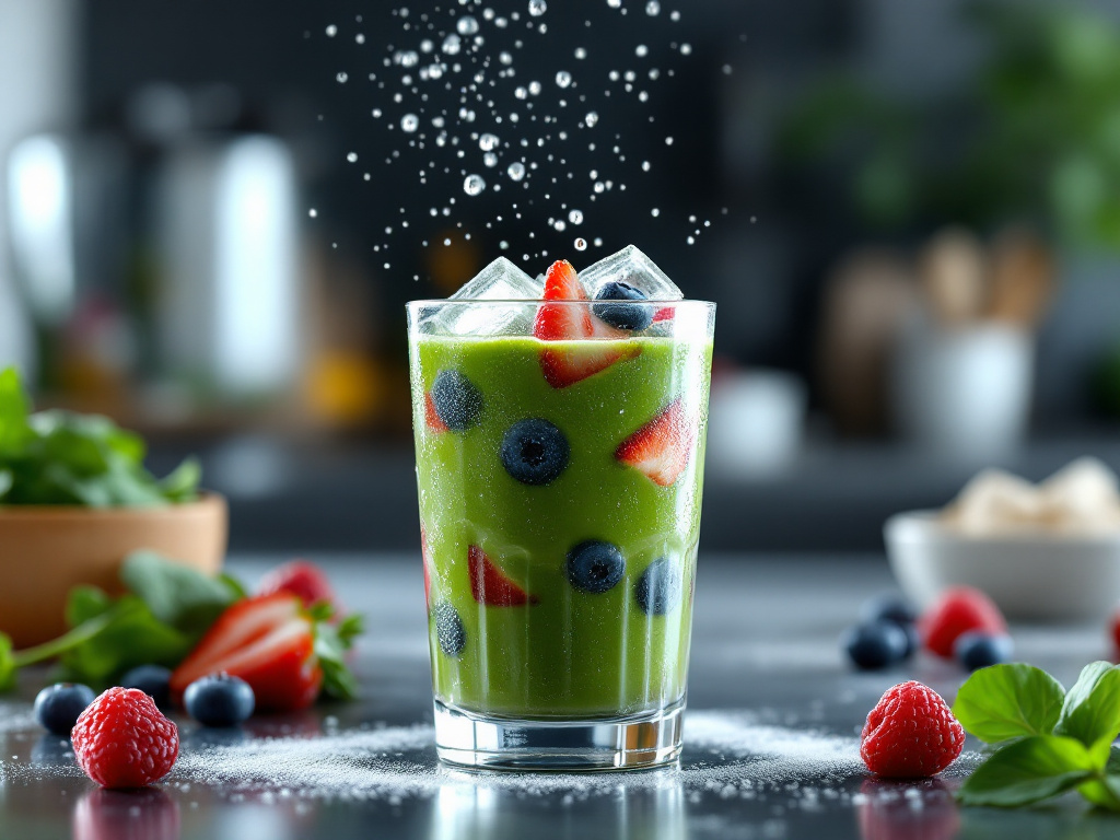 A realistic image of a Berry and Spinach Smoothie, part of the MIND Diet, designed to boost brain health and