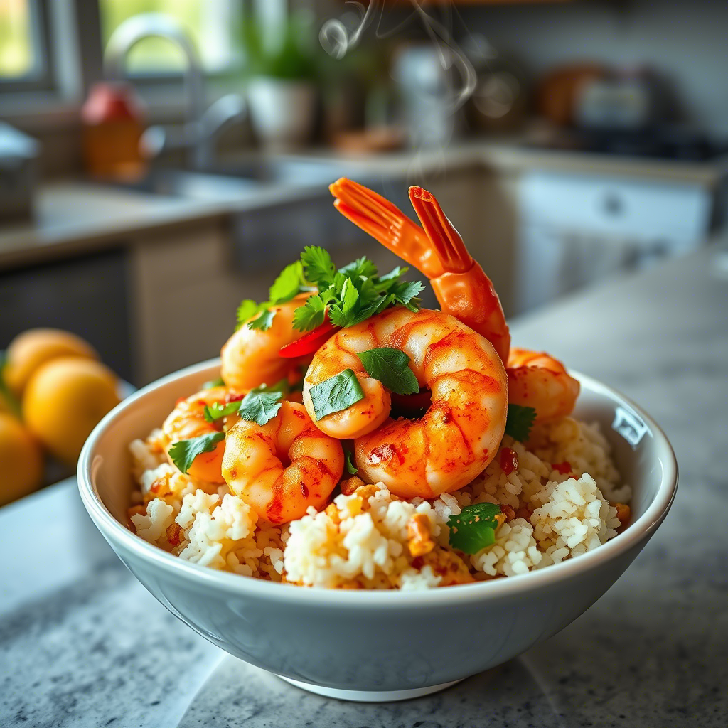 An image showcasing the best ways to enhance a Spicy Garlic Shrimp and Rice Bowl with vibrant ingredients and flavorful additions.