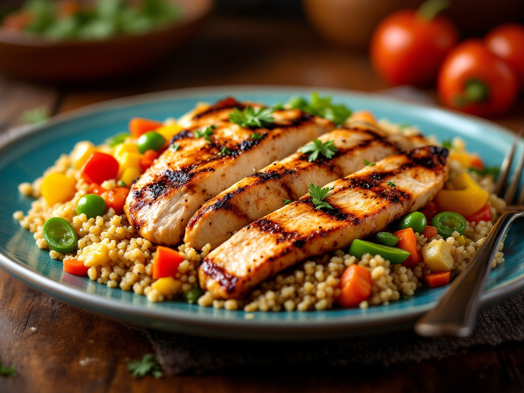 A colorful image of a healthy and spicy recipe, featuring fresh vegetables and a flavorful sauce.