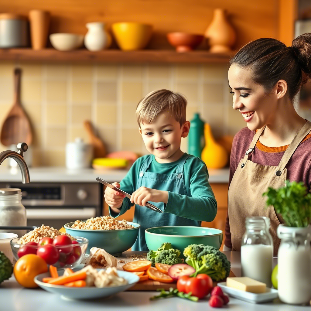 A variety of colorful and appetizing meals for kids arranged on a table, including sandwiches, fruits, vegetables, and snacks, promoting healthy eating habits.