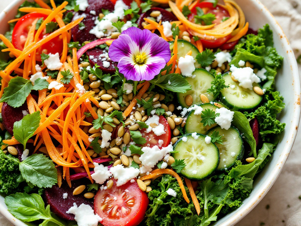 Image of salads and healthy dishes with fresh and vibrant ingredients.