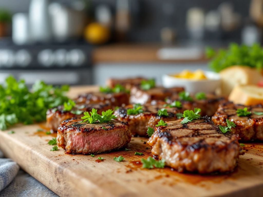  A close-up image of perfectly cooked Steak Bites, showcasing their tender and juicy appearance, ideal for a delicious meal or appetizer.