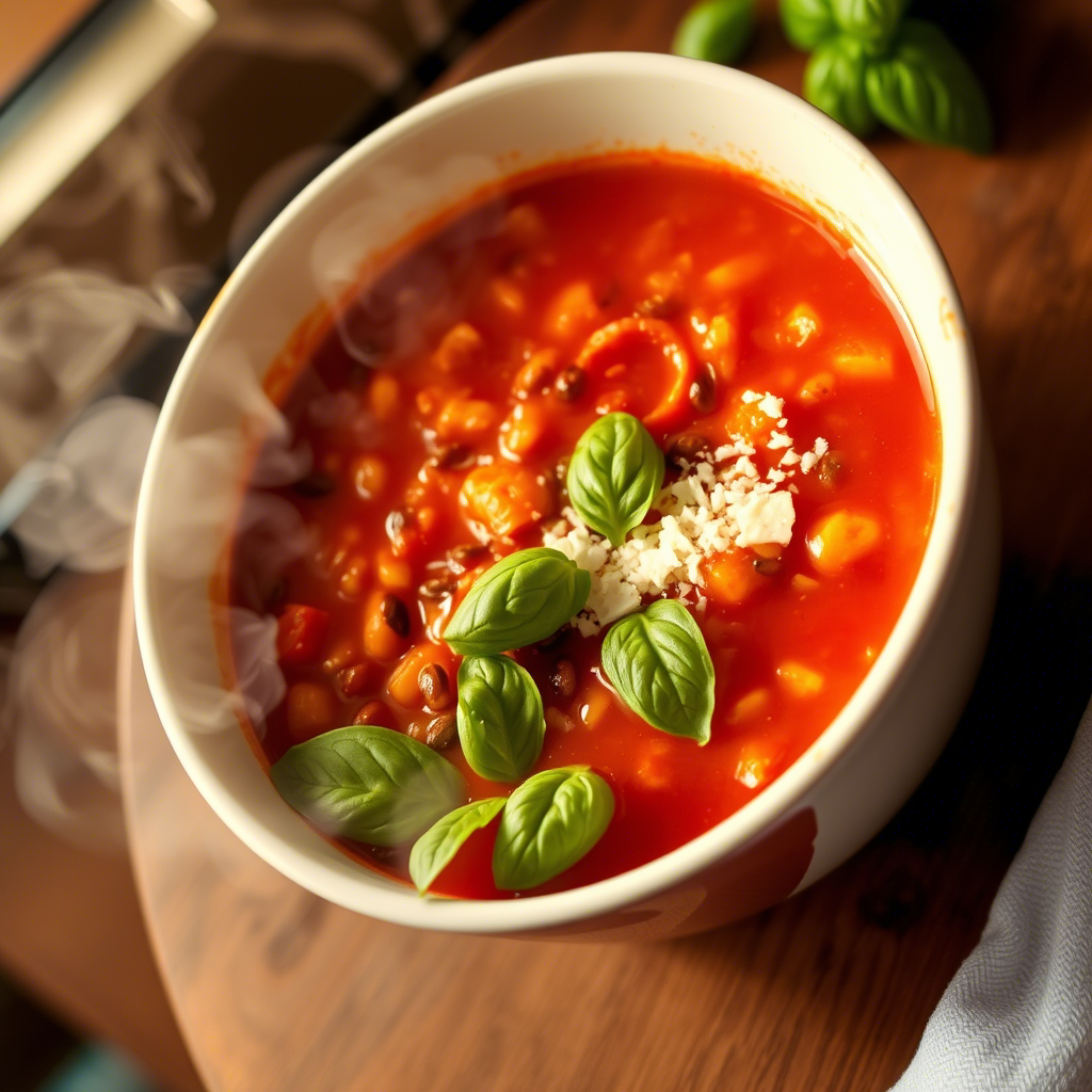 A comforting bowl of tomato and chickpea pasta, garnished with fresh basil and cheese, representing one of many delicious Alternative Pasta Recipes.