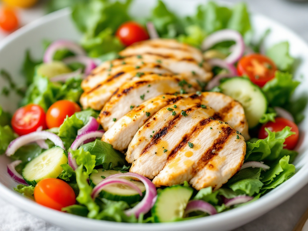  Healthy Recipes for Spring Detox: Spring Green Salad with Grilled Chicken, featuring fresh greens and colorful vegetables