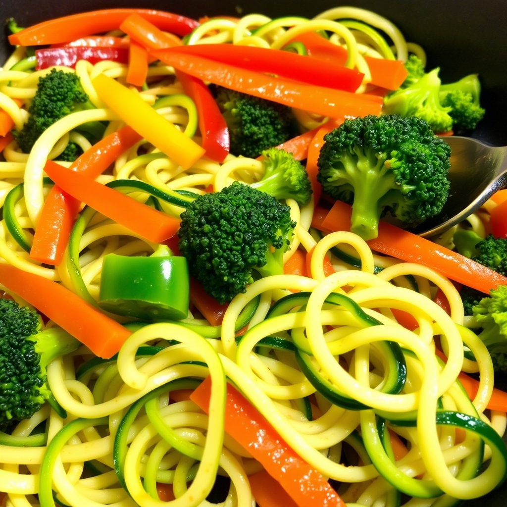 A vibrant dish of zucchini noodles mixed with broccoli and bell peppers, showcasing one of many Alternative Pasta Recipes.