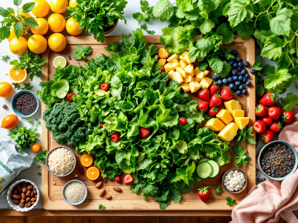 Healthy Recipes for Spring Detox featuring fresh ingredients like leafy greens, colorful fruits, and wholesome grains.