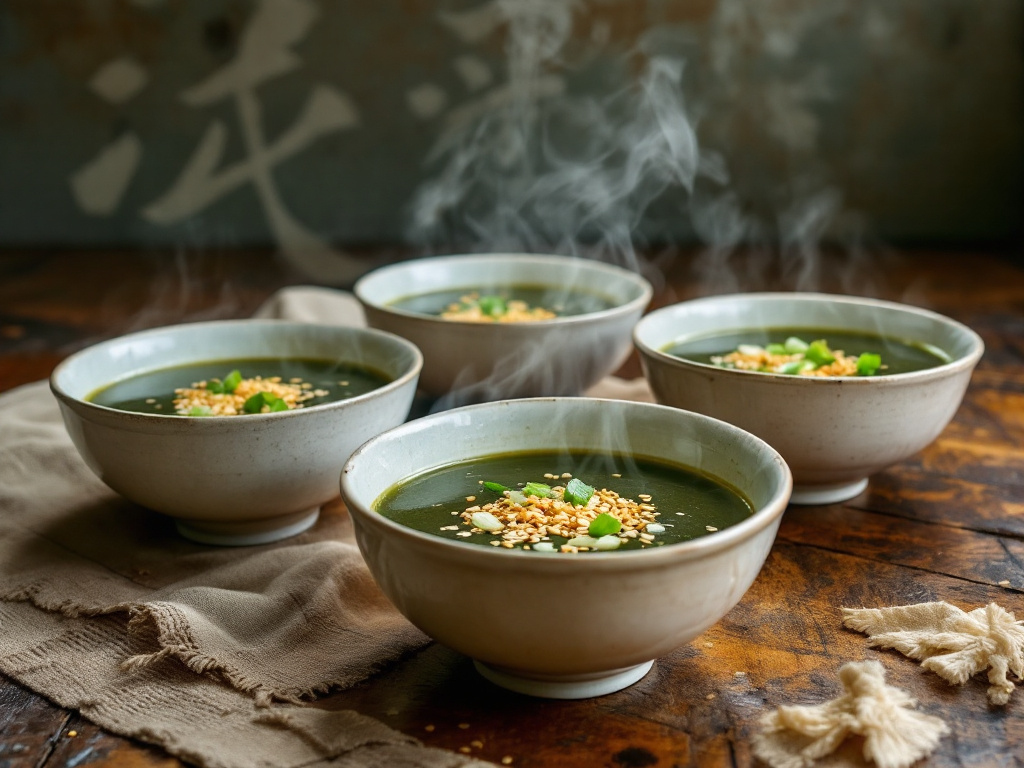 Five bowls of soup made with canned seaweed. Healthy Recipes with Canned Seaweed.