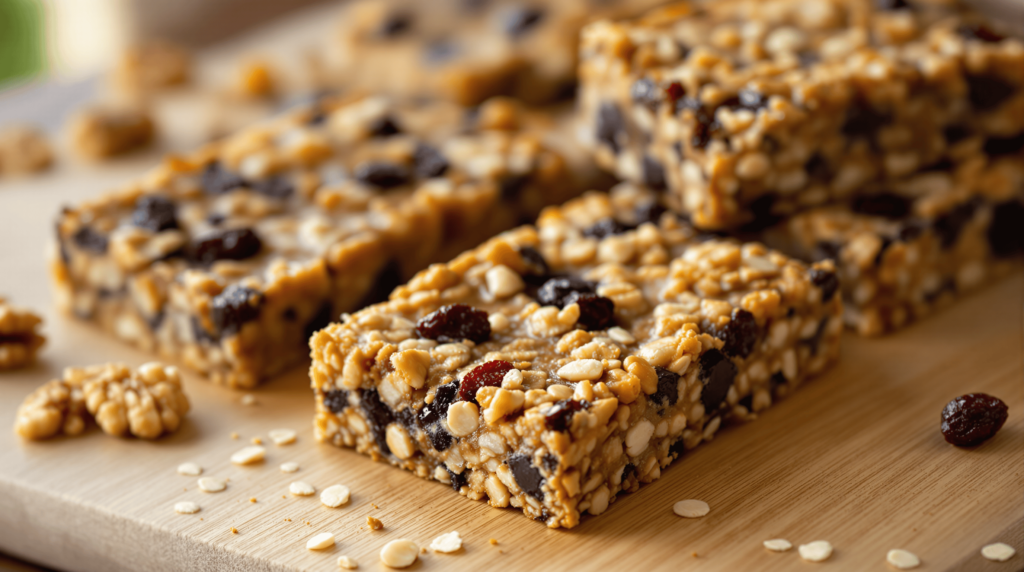 Homemade granola bars with nuts and dried fruits, perfect for stress relief. Try these Healthy Recipes for Stress Relief to support your well-being.