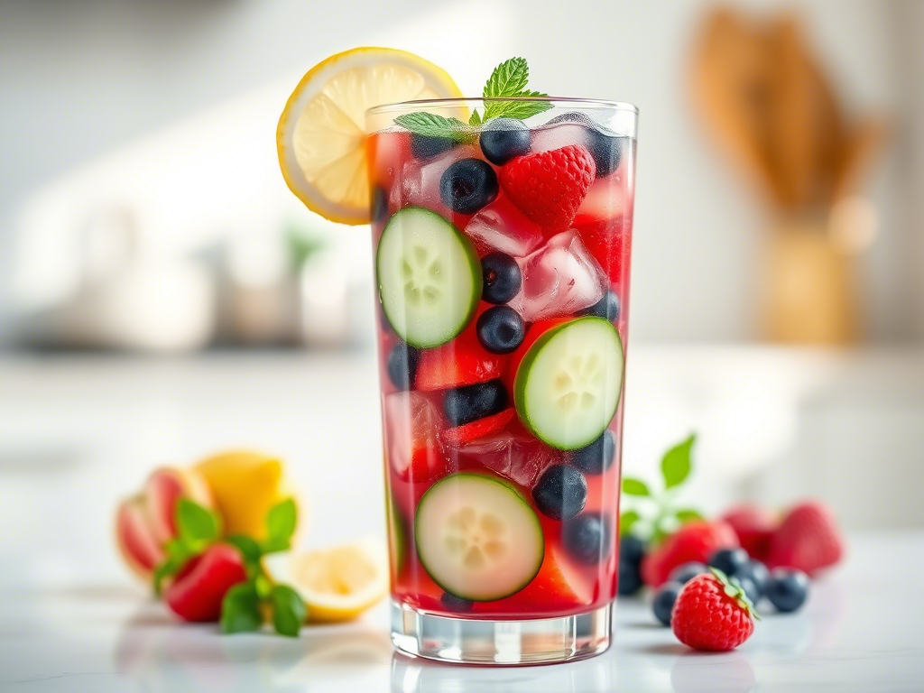 A refreshing bowl of Berry Cucumber Refresher, a delightful example of Multifunctional Cold Soups, garnished with fresh berries and cucumber slices.